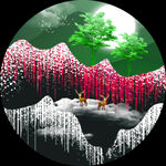 山林麋鹿水彩圆形挂画装饰画