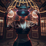 中国风女孩玩VR游戏