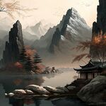 淡雅毛笔山水画