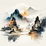 淡雅毛笔山水画