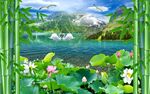 山水竹林荷花背景墙