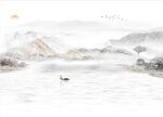 山水画背景墙 新中装饰画 日出