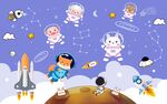 手绘宇航员卡通火箭星球太空背景
