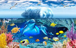 海底3D海豚电视背景墙