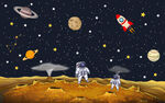 太空宇宙宇航员儿童房背景墙