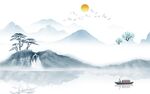 爆款 简奢中式山水 tif分层
