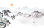 水墨山水迎客松