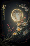 花朵圆月中秋设计