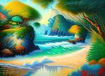 海边风景梵高风海滩油画