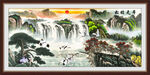 国画松鹤延年图山水瀑布装饰画