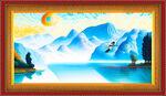 雪山湖泊油画