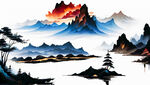 水墨色彩意境山水画