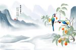 新中式花鸟背景墙