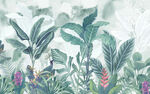 热带植物热带花鸟室内背景墙