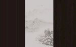 新中式格栅木纹山水画背景墙