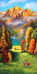 油画山水风景麋鹿玄关画