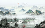 最新 中式背景山水 TIf分层