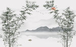 水墨竹子山水背景墙