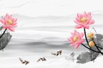 荷花山水画