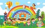 幼儿园开学师生可爱卡通背景墙