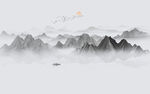 现代意境山水画沙发背景墙