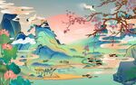  国潮装饰画背景墙  