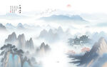 水墨江南水乡背景墙图