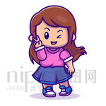 可爱卡通小女孩剪刀手