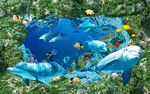 海底生物唯美3D背景墙