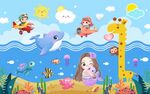 海边卡通海底动物背景墙图片