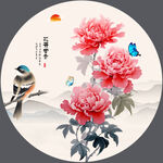 牡丹花鸟画