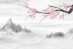 桃花山水背景墙