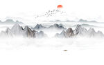 现代简约山水沙发背景墙