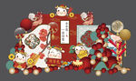 中式国风牛宝宝生日宴舞台背景墙