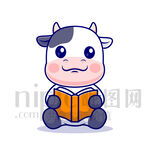 可爱卡通拿着书学习的牛