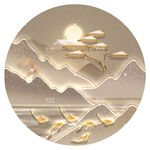 山水麋鹿挂画