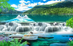 山水画瀑布山水流水生财背景墙