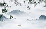 新中式水墨竹子山水画