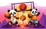 可爱熊猫篮球培训壁画装饰设计