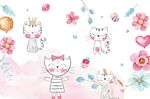 可爱手绘猫壁画