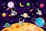 卡通星球宇航员太空宇宙星空背景