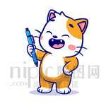 可爱卡通拿铅笔的小猫咪