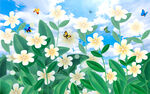 清新时尚花卉天空背景墙