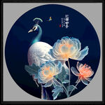 孔雀唯美圆形挂画装饰画