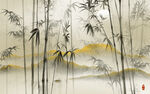 新中式水墨竹子山水画