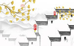 微派建筑水墨画背景