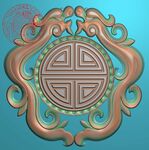 圆形双龙寿字挂件精雕图灰度图