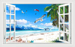 大海沙滩窗画