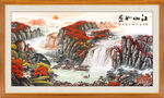 聚宝盆鸿运当头流水生财山水画