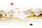 瀑布山水画
